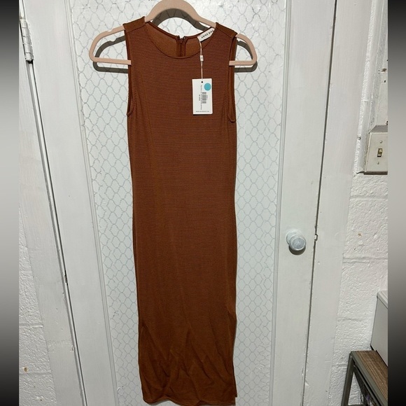 Anine Bing Savannah knit crew neck sleeveless midi dress terracotta waffle new - Picture 11 of 13